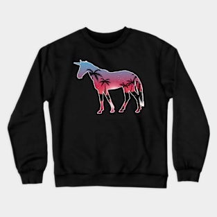 Unicorn Beautiful Sunset Beach Palm Tree Crewneck Sweatshirt